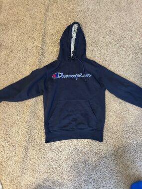 Champion Navy Blue Pullover Hoodie with Script Logo